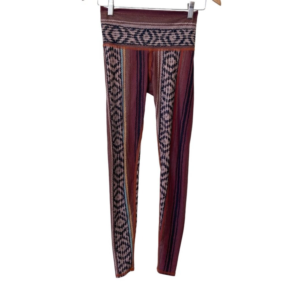 Teeki Leggings: Brown and Red Geometric Print Yoga Pants XS